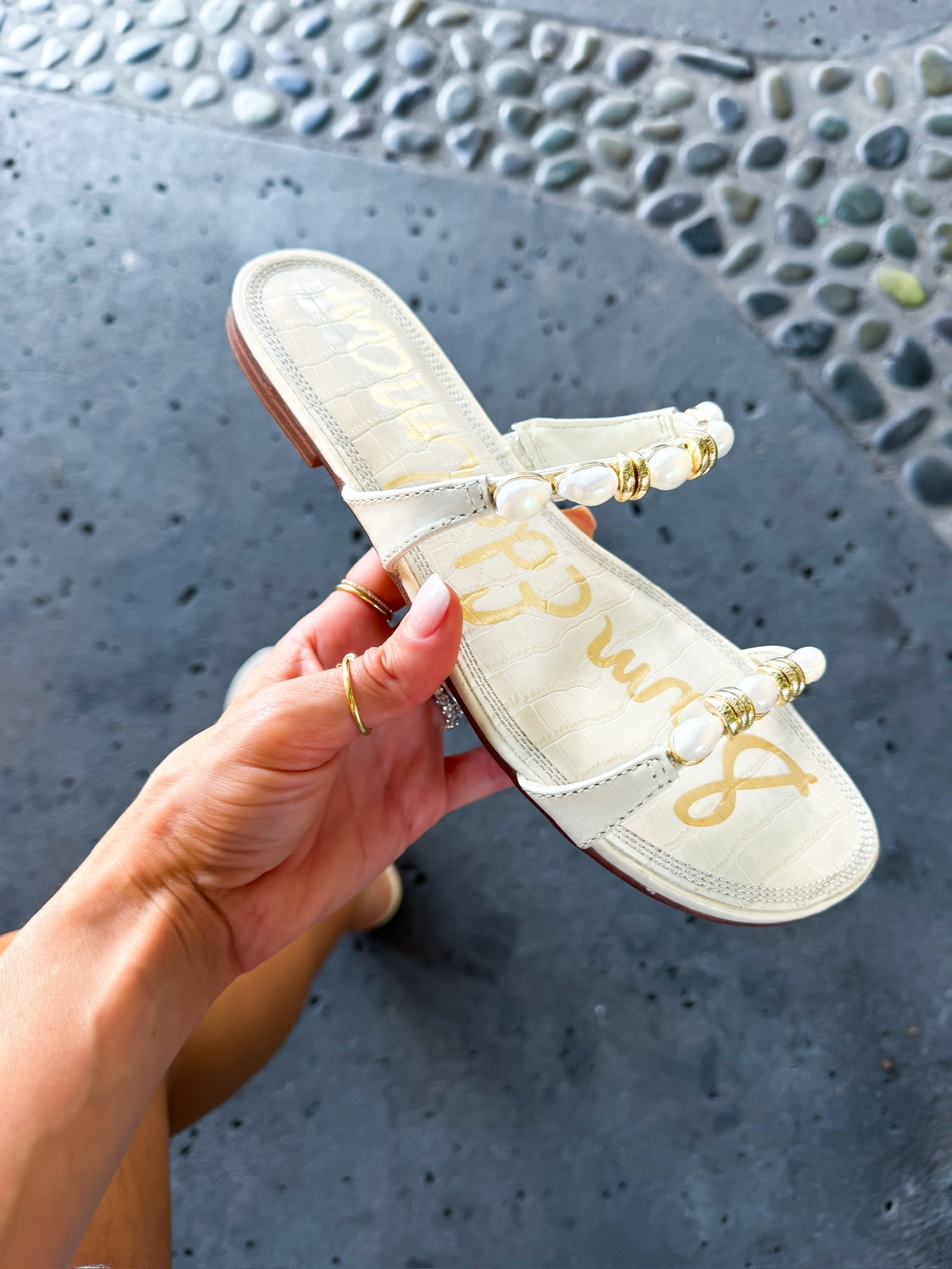I love these pearl slide sandals for summer! I sized up half a size. Summer outfits. Coastal outfits. Americana style. Summer style. Vacation outfits.

#LTKootd #LTKTravel #LTKSwim