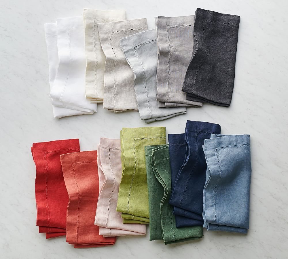 Classic Belgian Flax Linen Hemstitch Napkins | Pottery Barn (US)