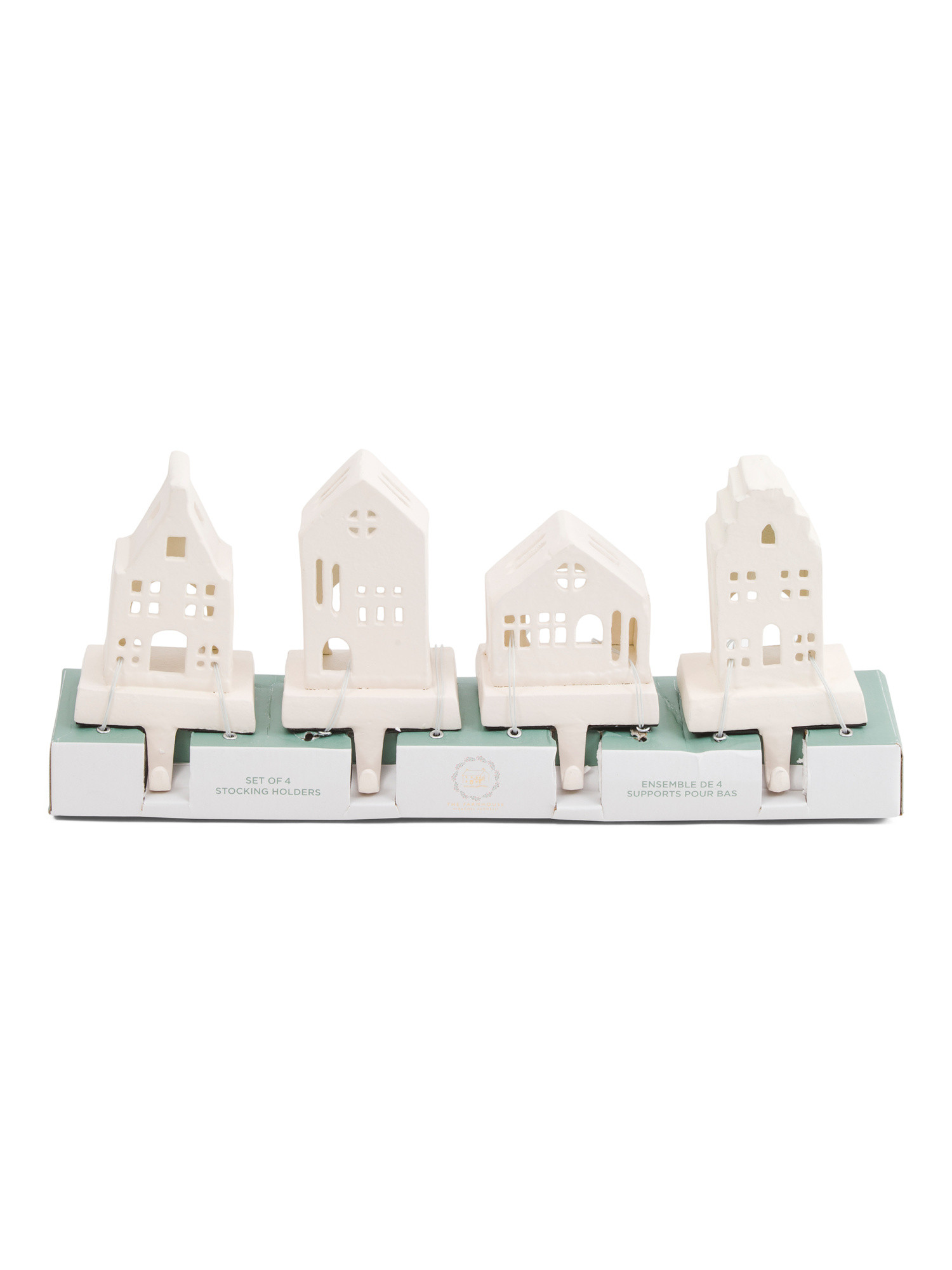 Set Of 4 Village Houses Stocking Holders | TJ Maxx
