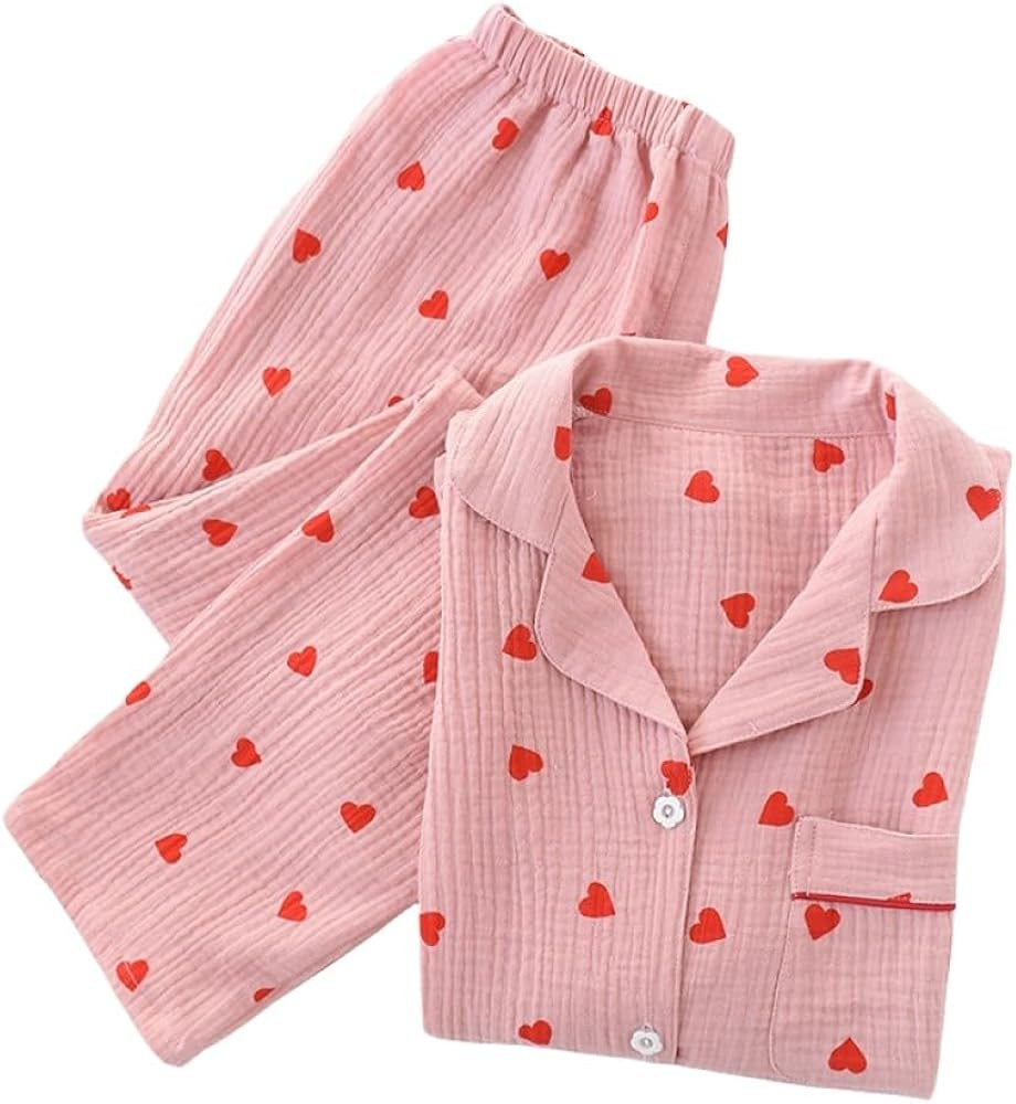 Revers Pyjama Set Für Damen, Pfirsich Herz Muster, Twosie Pyjama Set, Lässige Baumwolle, Langä... | Amazon (DE)