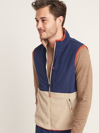 Color-Blocked Nylon-Yoke Sherpa Zip Vest for Men | Old Navy (US)