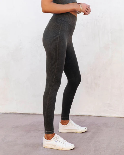 Mineral Ribbed High-Rise Leggings - Olive - Sale | VICI