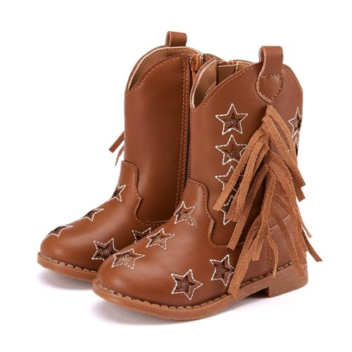 BMCiTYBM Toddler Girls Cowgirl Boots Little Kids Mid Calf Western Boots Cowboy Boots Pointed Toe Riding Shoes Tassels Glitter Brown 10 Toddler | Amazon (US)