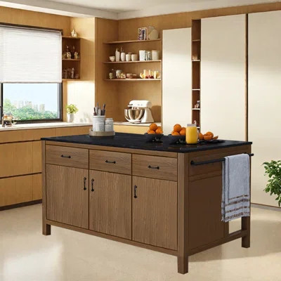 Solid Wood Frame Kitchen Island with Sintered Stone Top, Drawer and Cabinet Storage | Wayfair North America
