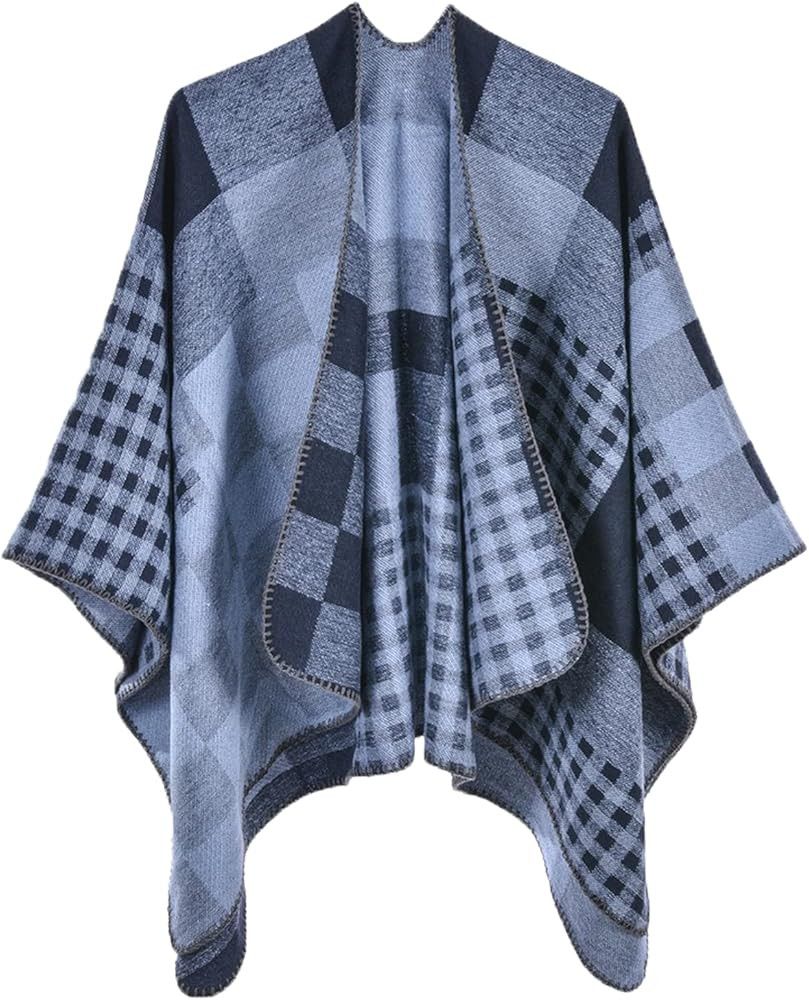 KirGiabo Women's Plaid Sweater Poncho Cape Coat Open Front Blanket Shawls and Wraps | Amazon (US)