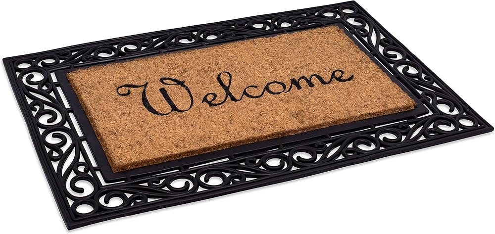 BirdRock Home Classic Welcome Brush Coir Doormat with Black Rubber Scroll Border, 24 x 36 Inch - ... | Amazon (US)