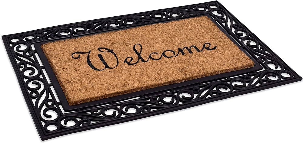 BirdRock Home Classic Welcome Brush Coir Doormat with Black Rubber Scroll Border, 24 x 36 Inch - ... | Amazon (US)