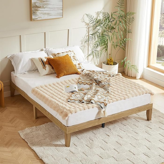 Queen Bed Frame 12 Inch Wooden Bedframe with Solid Wood Slat Support, Minimalist Queen-Size Wood ... | Amazon (US)