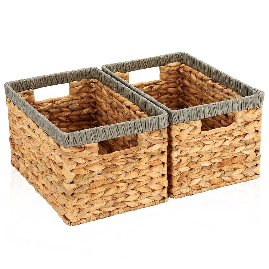Wicker Storage Basket 2 Pack, Water Hyacinth Storage Baskets with Built-in Handles, Large Wicker ... | Amazon (US)