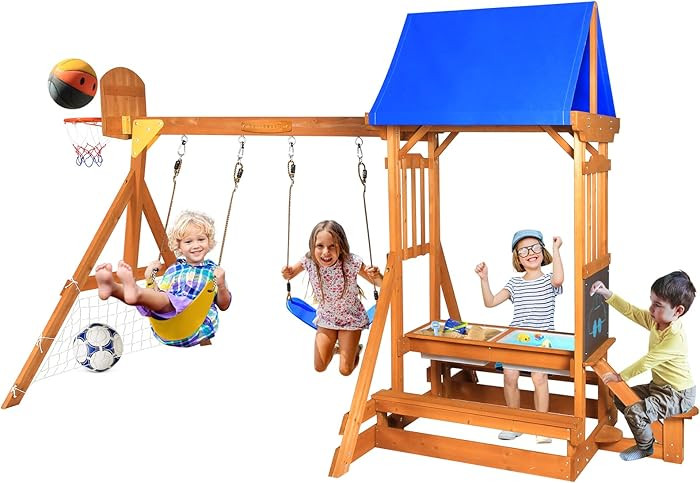 6-in-1 Wooden Playground Playsets for Backyards, Outdoor Swing Sets for Kids Ages 3-6, Little Pla... | Amazon (US)