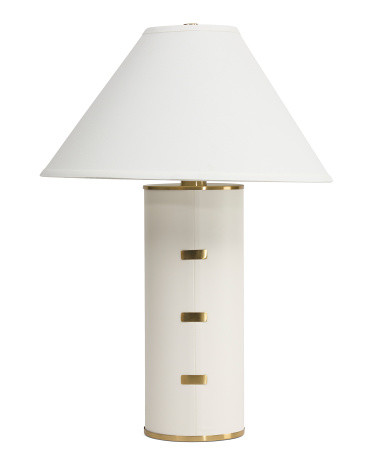 18.5X26 Table Lamp With Linen Shade, Linen/Leather/Gold | TJ Maxx