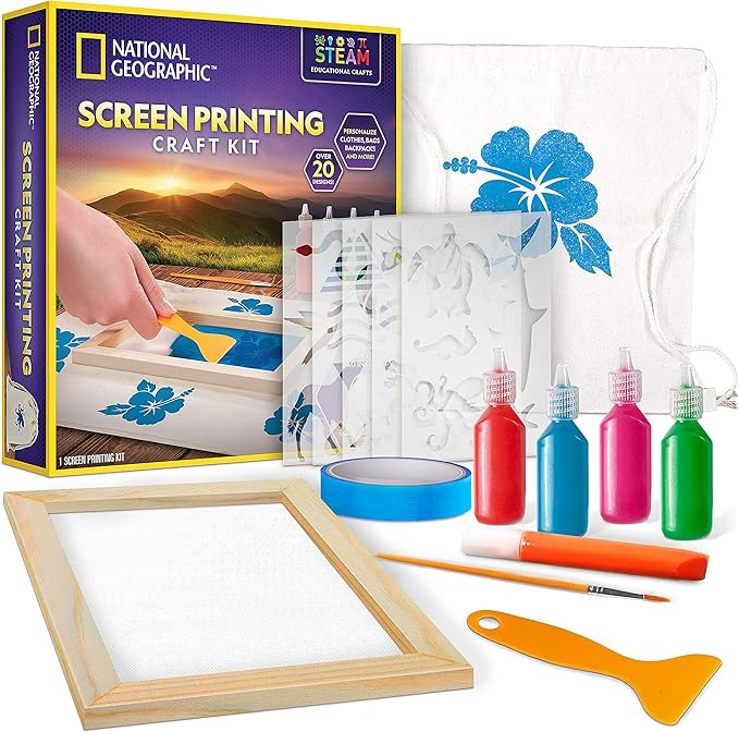 NATIONAL GEOGRAPHIC Kids Screen Printing Kit - Arts and Crafts Silk Screen Printing Kit with Fabr... | Amazon (US)