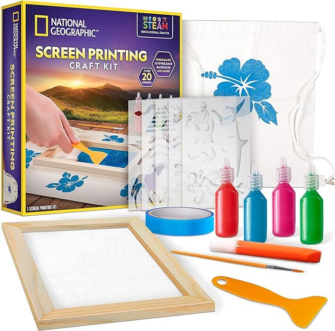 NATIONAL GEOGRAPHIC Kids Screen Printing Kit - Arts and Crafts Silk Screen Printing Kit with Fabr... | Amazon (US)
