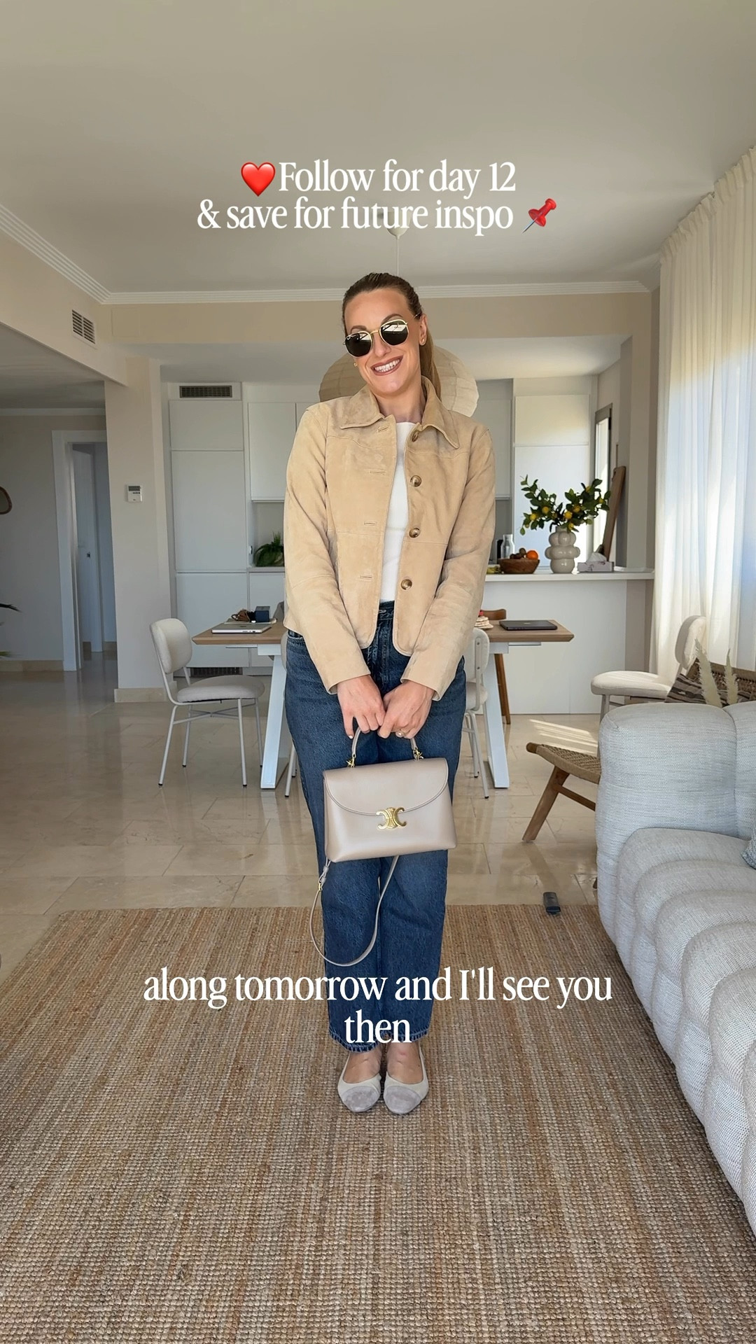 Day 11 - Spring outfit, mid-size friendly-UK size 12 to 14 .
Suede jacket, Massimo duty trousers, jeans, size 14, straight leg jeans, mid wash, butter, yellow boat, neck top, Suede ballet flats CHANEL, Celine beige handbag, Rayban sunglasses, Chanel Gabriel perfume, Charlotte Tilbury pillow talk lipstick,

#LTKspring #LTKmidsize #LTKuk