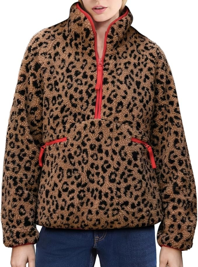 Ainangua Fuzzy Half Zip Fleece Jacket Women Long Sleeve Sherpa Pullover Sweatshirt Casual Warm Wi... | Amazon (US)