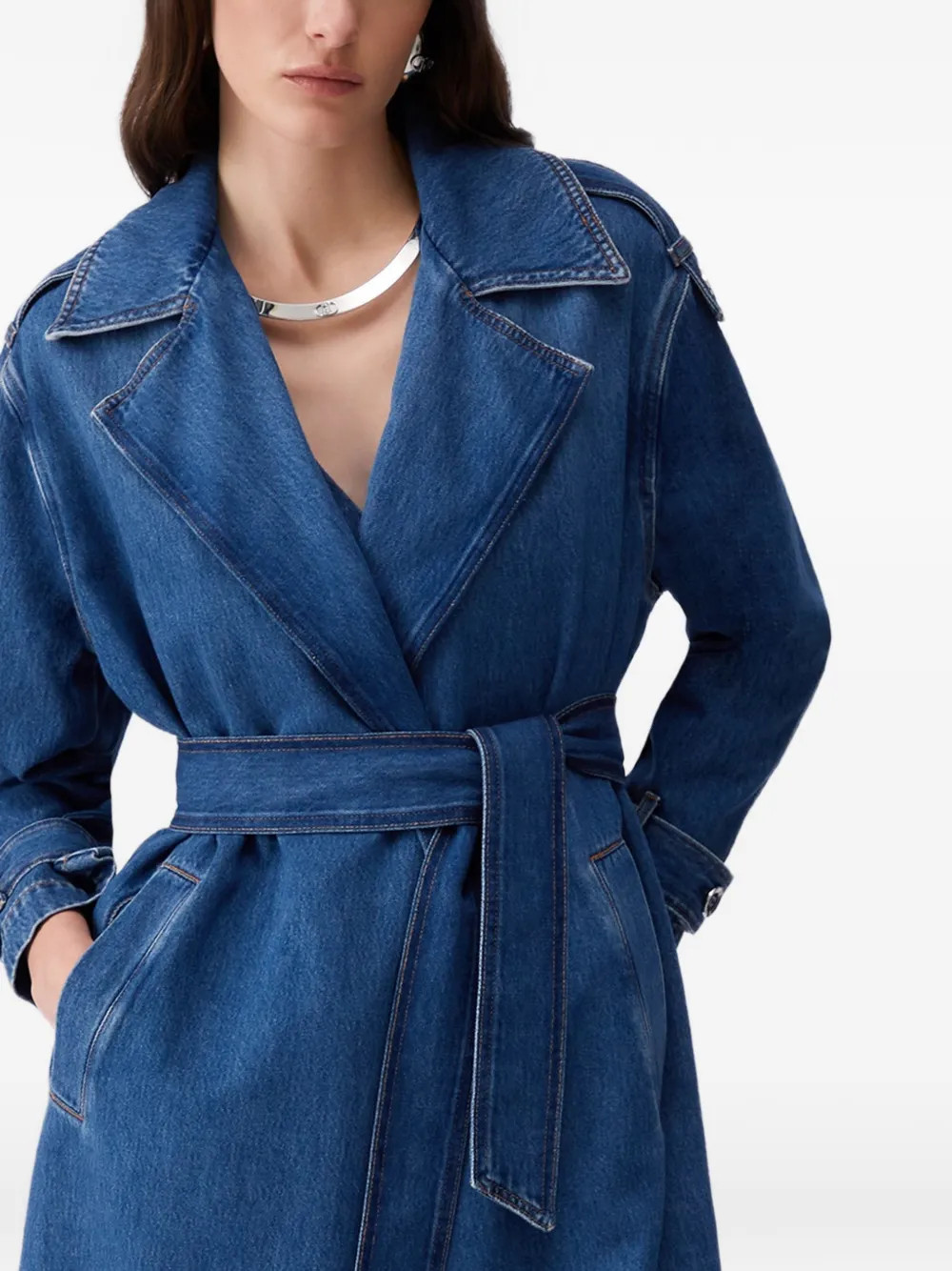 LIU JO Denim Belted Trench Coat | Blue | FARFETCH | Farfetch Global