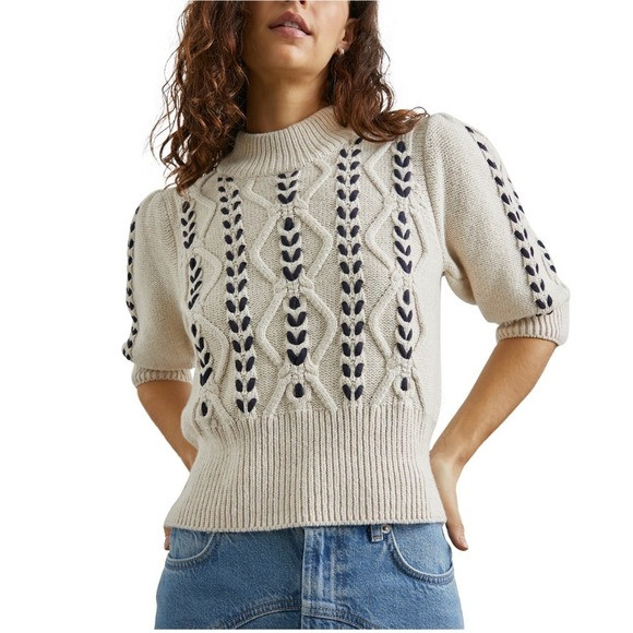 Rails Addy Braided Knit Sweater Oatmeal Navy Blue Wool Blend Mock Neck Small NEW | Poshmark