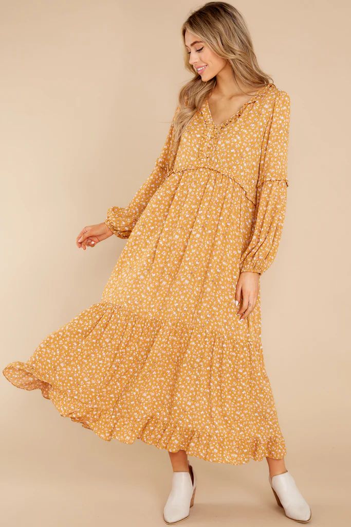 Open To Suggestions Goldenrod Floral Print Maxi Dress | Red Dress 