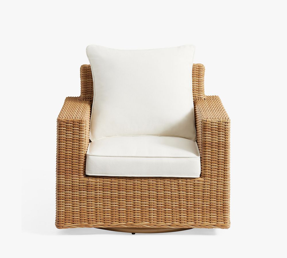 Torrey Wicker Square Arm Swivel Outdoor Lounge Chair | Pottery Barn (US)