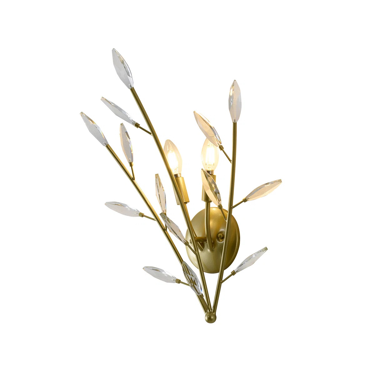 2-Light Gold Branch Wall Sconce With Clear Crystal Accents | Wayfair North America