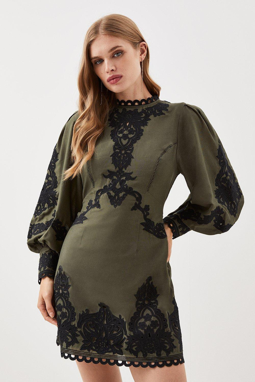 Lydia Millen Petite Cotton Cutwork Embroidered Woven Mini Dress | Karen Millen US