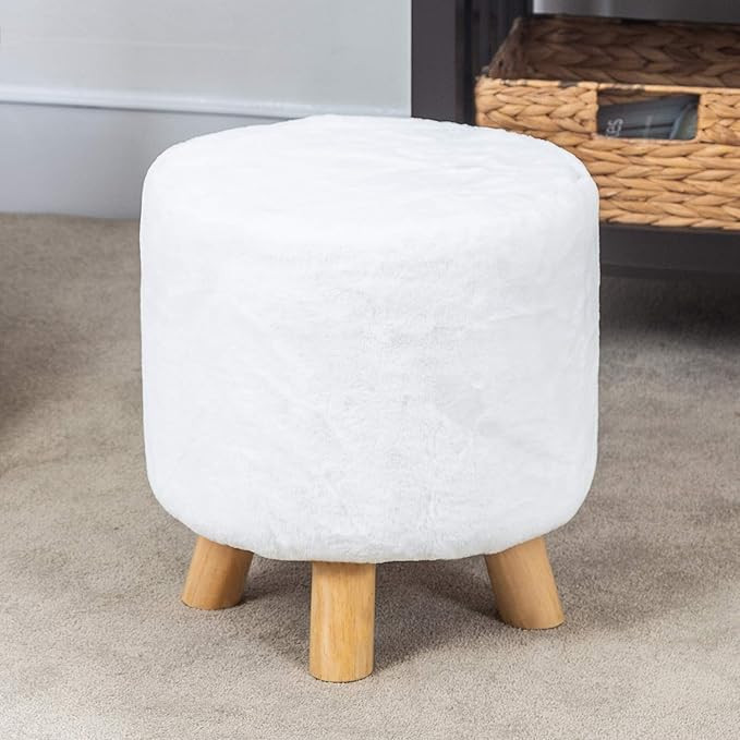 Homebeez Faux Fur Ottoman Footrest Stool, Round Decorative Bench Seat with Wood Legs , X-Small, W... | Amazon (US)