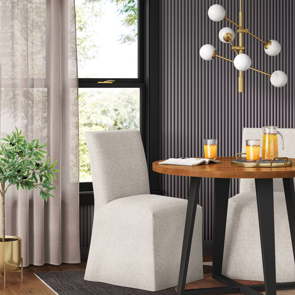 Kay Slipcovered Dining Chair in Pinstripe Glacier - Threshold™ | Target