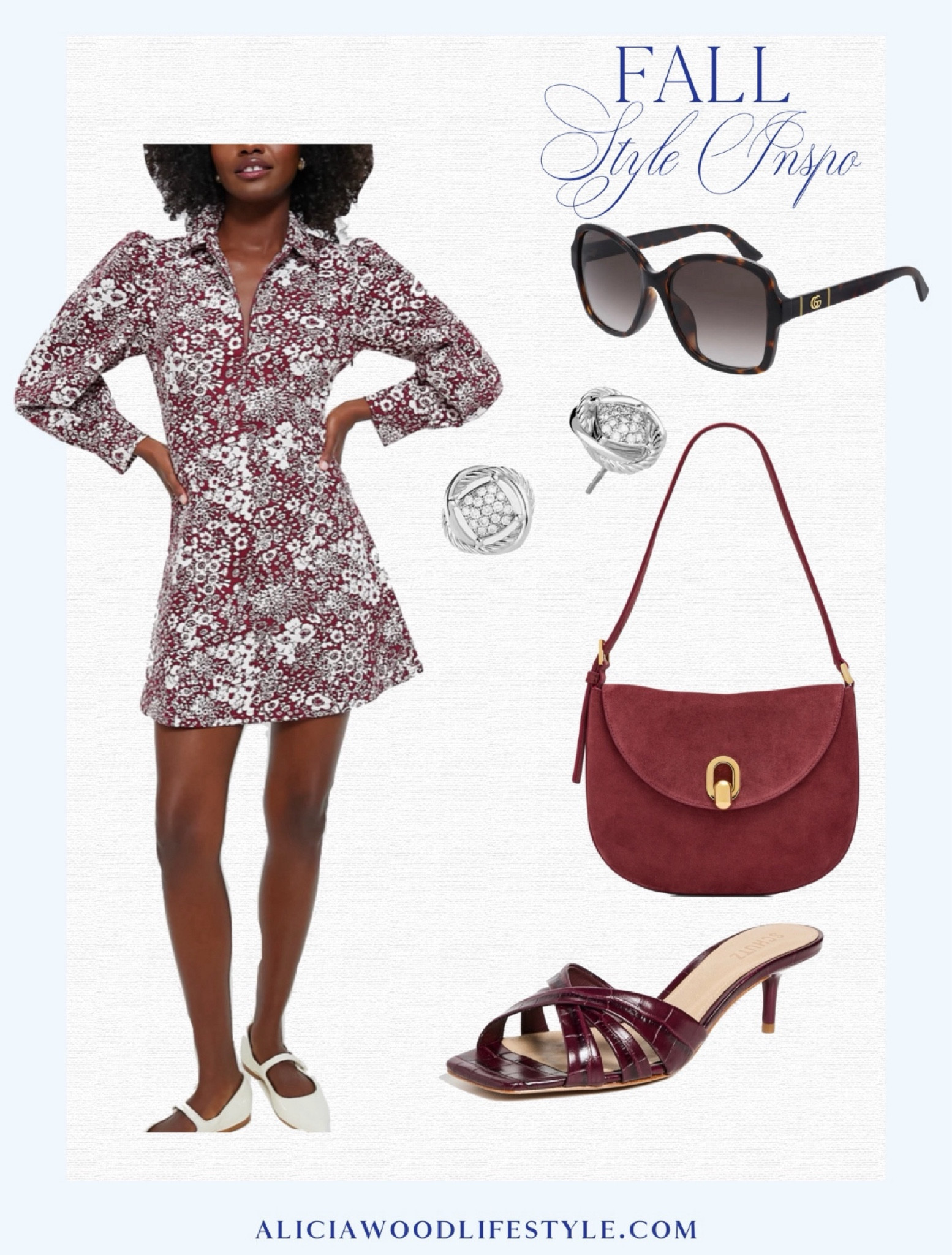 Date night 
Fall inspiration
Floral print long sleeve mini dress
Burgundy sandals
Wine colored handbag
Diamond studs
Black sunglasssz 

#LTKStyleTip #LTKOver40 #LTKSeasonal