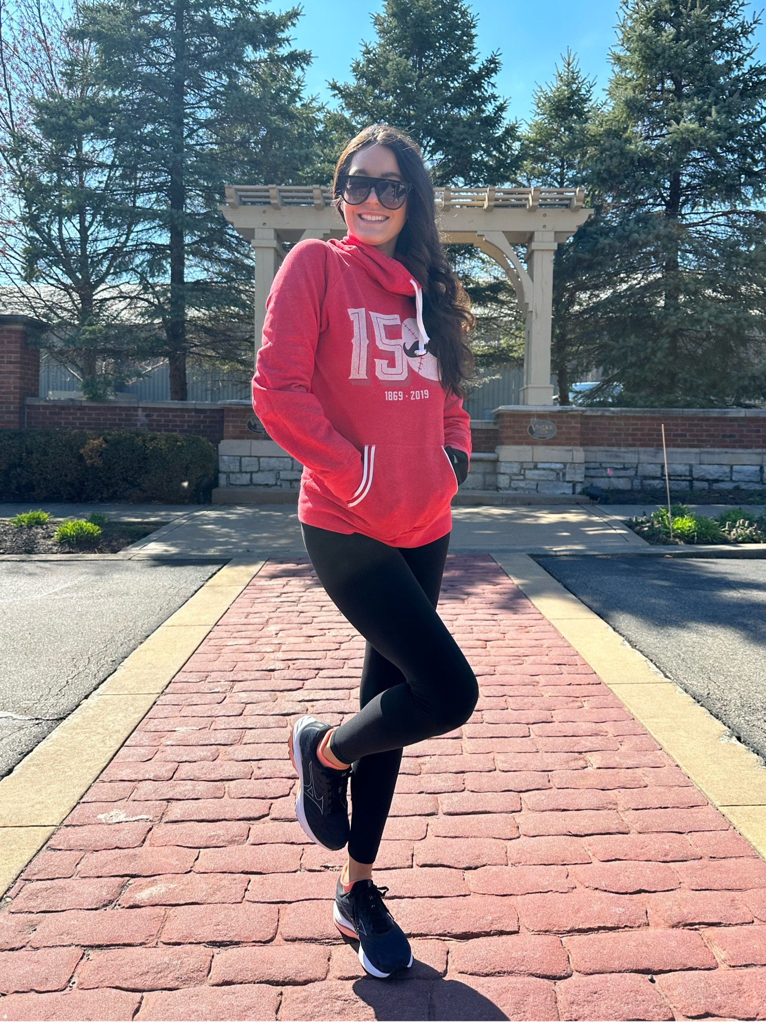 Athleisure fit

Cincinnati Reds sweatshirt
Lululemon leggings size 
Mizuno running shoes 
Feetures max cushion socks
Quay sunglasses 

#LTKfit #LTKFind #LTKshoecrush