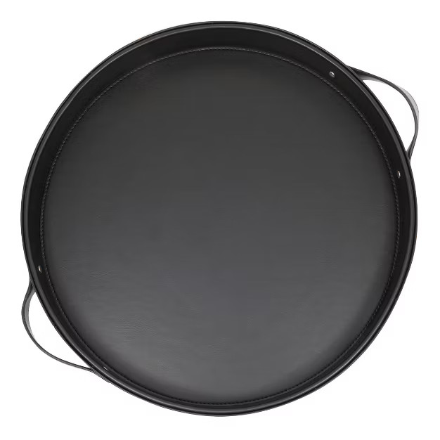 Juvale Black Leather Round Decorative Serving Tray with Handles for Coffee Table & Ottoman, 14.5x... | Target