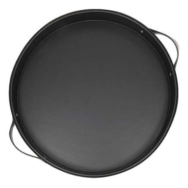 Juvale Black Leather Round Decorative Serving Tray with Handles for Coffee Table & Ottoman, 14.5x... | Target