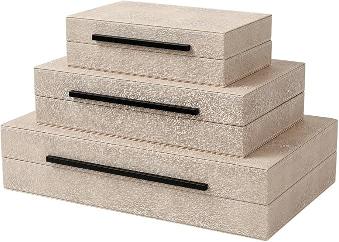 Decorative Boxes with Lids, Set of 3 Faux Leather Decorative Box, Large Modern Nesting Storage De... | Amazon (US)