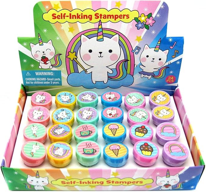 TINYMILLS 24 Pcs Unicorn Kitty Stampers for Kids Birthday Party Favors Goody Bag Stuffers Pinata ... | Amazon (US)