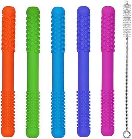 Hollow Teething Tubes for Baby Girls and Boys (5 Pack), Silicone Baby Teether Tubes for Infants with | Amazon (US)
