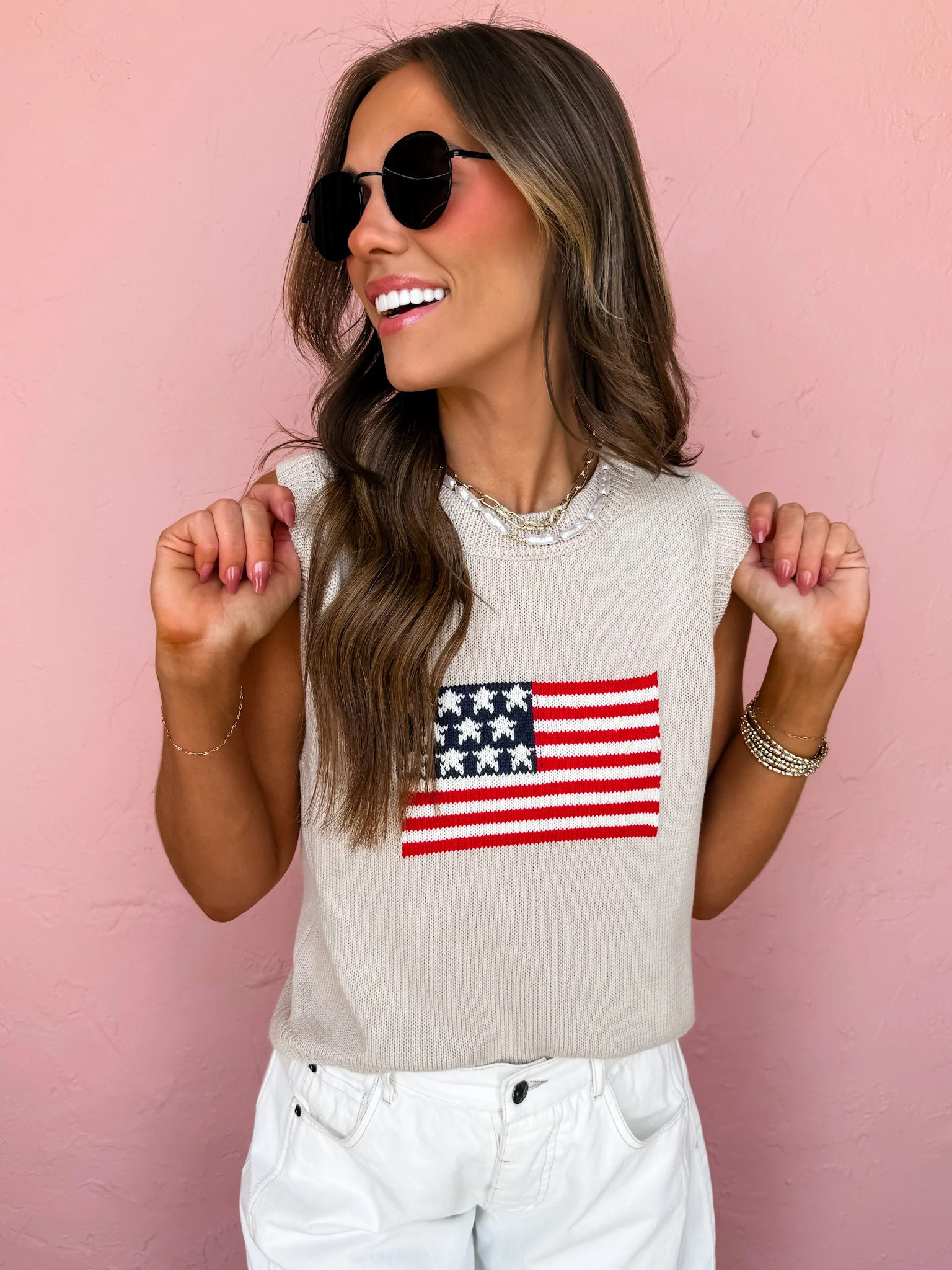American Flag Sleeveless Sweater Small | Ruthie Grace