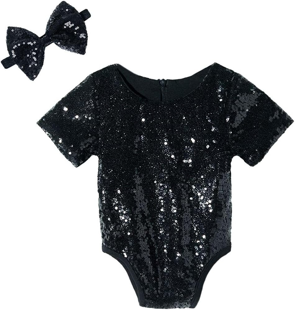 Cilucu Newborn Baby Romper Sequin Short Sleeve Infant Girl Birthday Outfits Sets | Amazon (US)