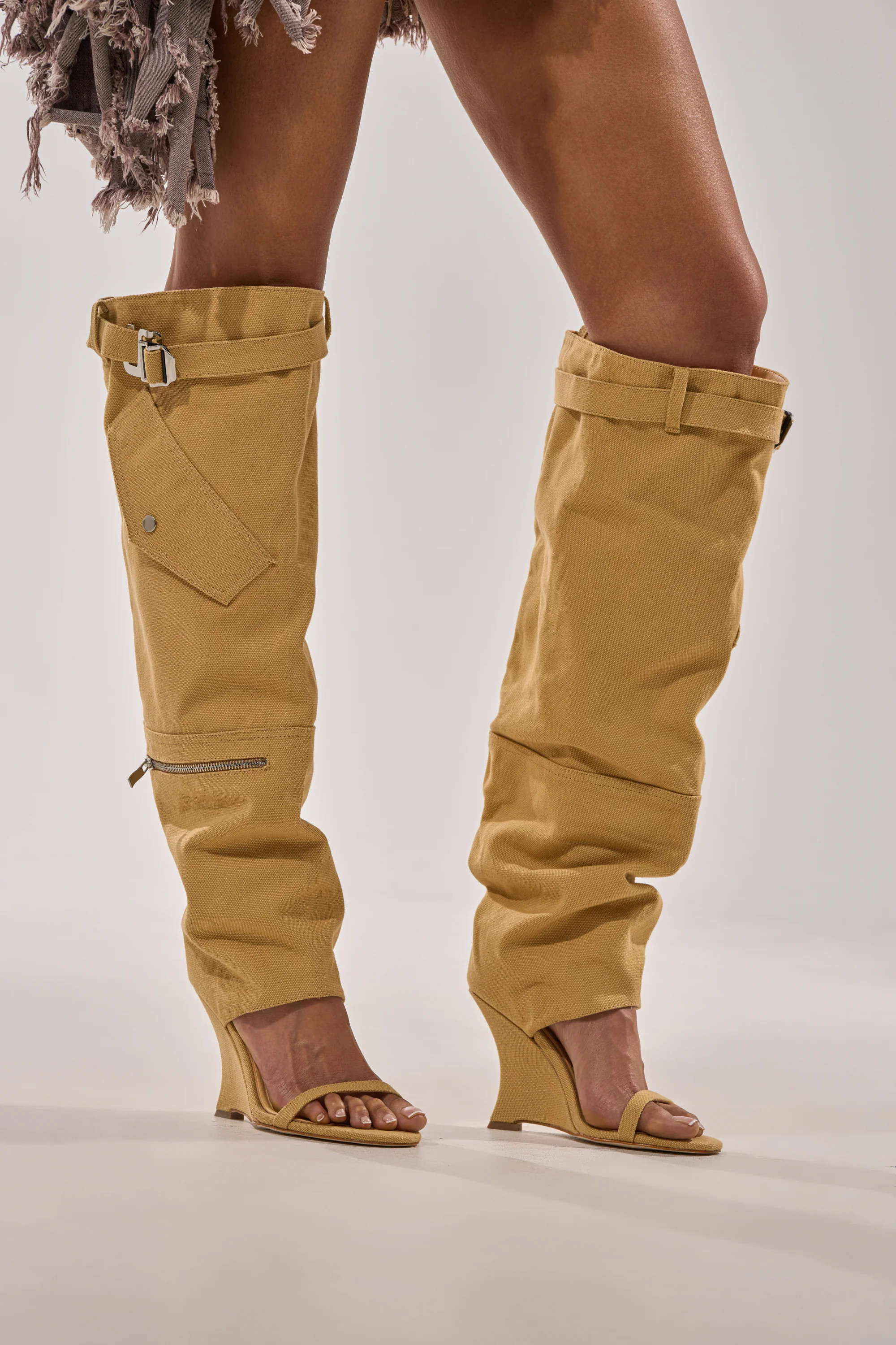 AZALEA WANG ANOUK KHAKI SPORT WEDGE BOOT | AKIRA