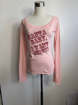 Y2K Vintage  RARE Pink Red Graphic Long Sleeve Tee SANTA BABY, I WANT JUICY SM | eBay US