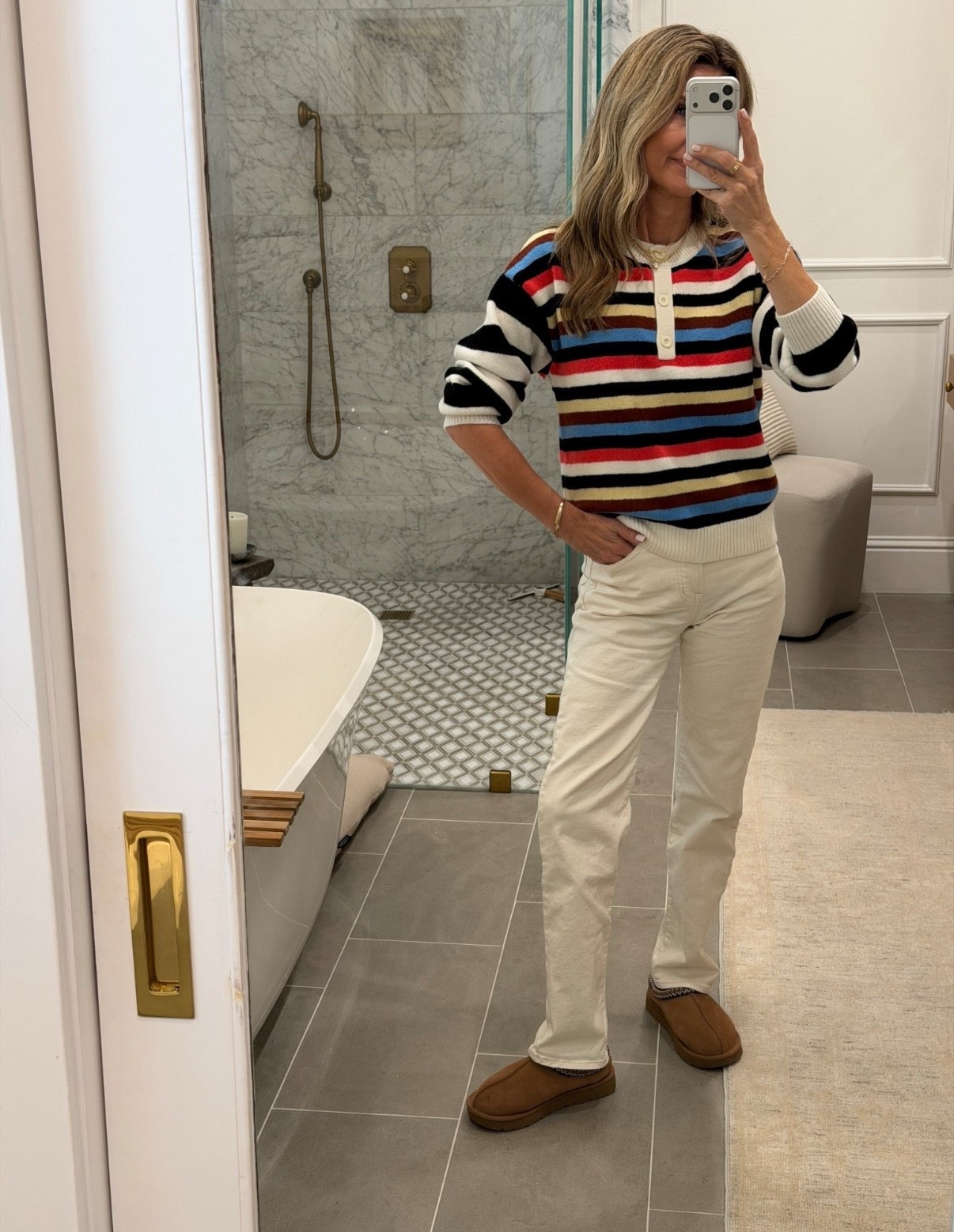 I’m 5’6”
-Love the fit of these jeans! TTS 
-Fun sweater! Sz XS 
-Ugg Tazz shoes 


#LTKOver40 #LTKgrwm #LTKootd