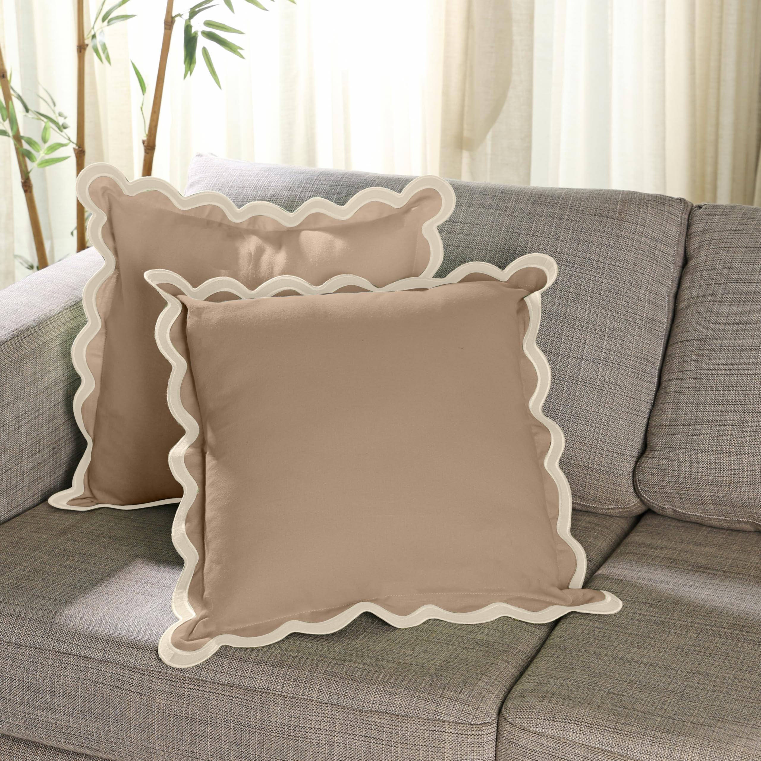 Folkulture Throw Pillow Covers | (20 x 20) Set of 2 Cotton Scalloped Design | Cute Decorative Pil... | Amazon (US)