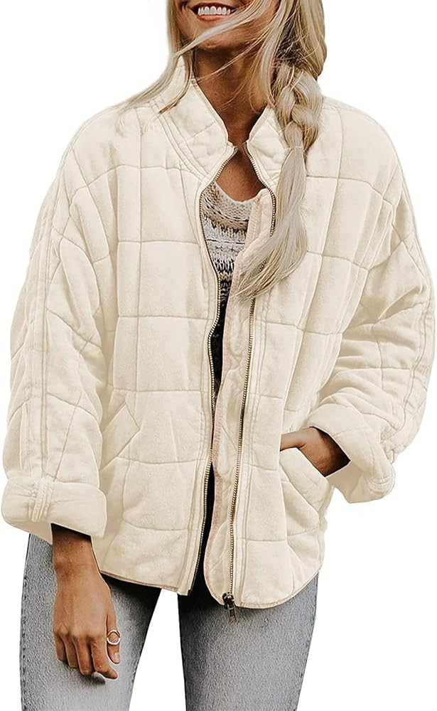 ROJZR Womens Dolman Quilted Jackets Lightweight Full Zip Long Sleeve Winter Warm Outerwear Coats ... | Amazon (US)