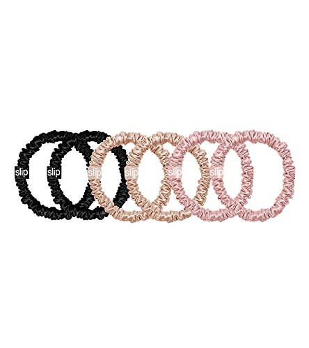 slip Skinny Scrunchies Multi | Set of 6 Pure Silk Skinny Scrunchies | Includes 2 Pink, 2 Caramel, 2 Black | 100% Mulberry Silk, Anti-Crease, Gentle on Hair, Reduces Breakage | Stylish & Durable | Amazon (US)