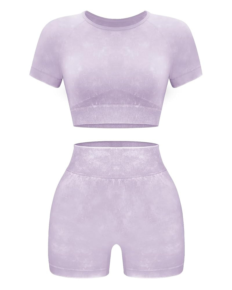 OLCHEE Womens Workout Sets 2 Piece - Seamless Acid Wash Yoga Outfits Shorts and Crop Top Matching... | Amazon (US)