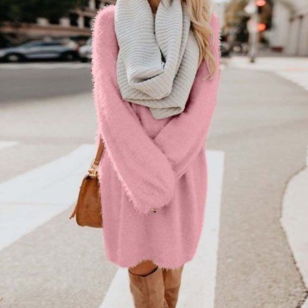 Long Sleeve Autumn Winter Daily Warm Gift Pullover Crew Neck Women Plush Dress | Walmart (US)