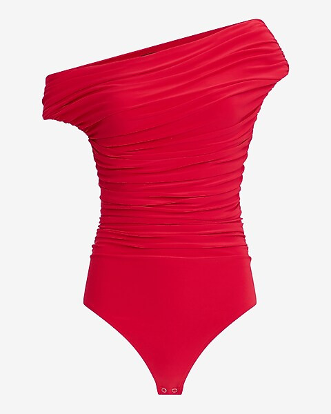 Asymmetrical Off The Shoulder Ruched Bodysuit | Express