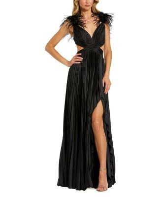 Mac Duggal Pleated Feather Cap Sleeve Open Back Gown  | Bloomingdale's Women | Bloomingdale's (US)