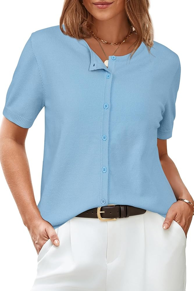 Arach&Cloz Women's 2025 Summer Lightweight Cropped Cardigan Short Sleeve Crew Neck Bolero Shrug C... | Amazon (US)