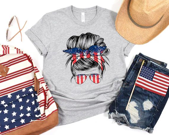 American Girl Shirt Messy Bun Hair Shirt 4th of July Shirt | Etsy | Etsy (US)