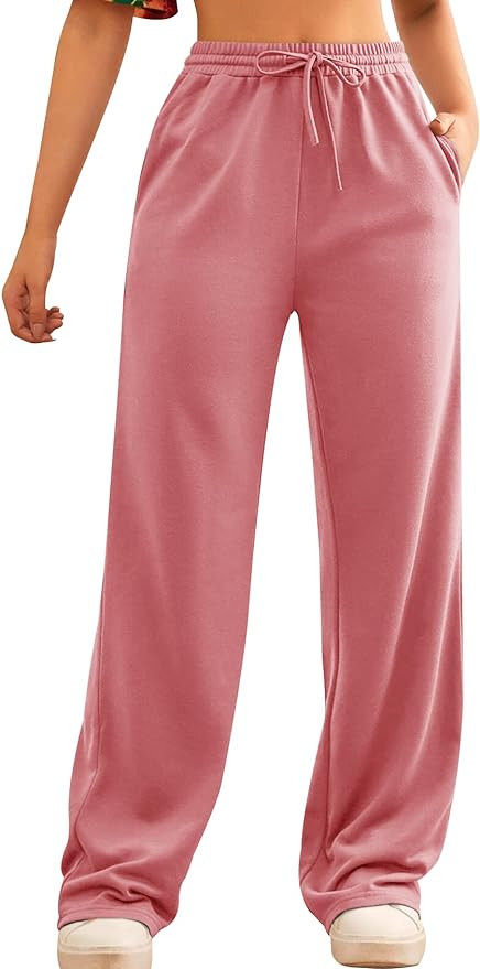 Wide Leg Sweatpants for Women Elastic High Waisted Drawstring Loose Pants with Pockets | Amazon (US)