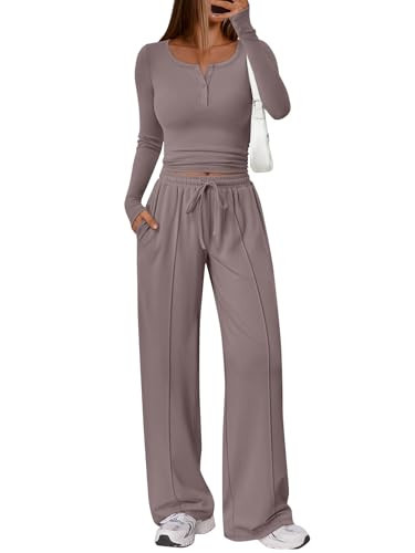 Trendy Queen 2 Piece Matching Lounge Sets for Women Early Fall Fashion Outfits 2025 Two Piece Airport Travel Vacation Sweatsuit Outfits Clothes Winter Clothing Rose Taupe M | Amazon (US)